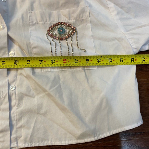 Hamsa  Evil Eye All Seeing Eye White Button Up Shirt Size L - Picture 5 of 5